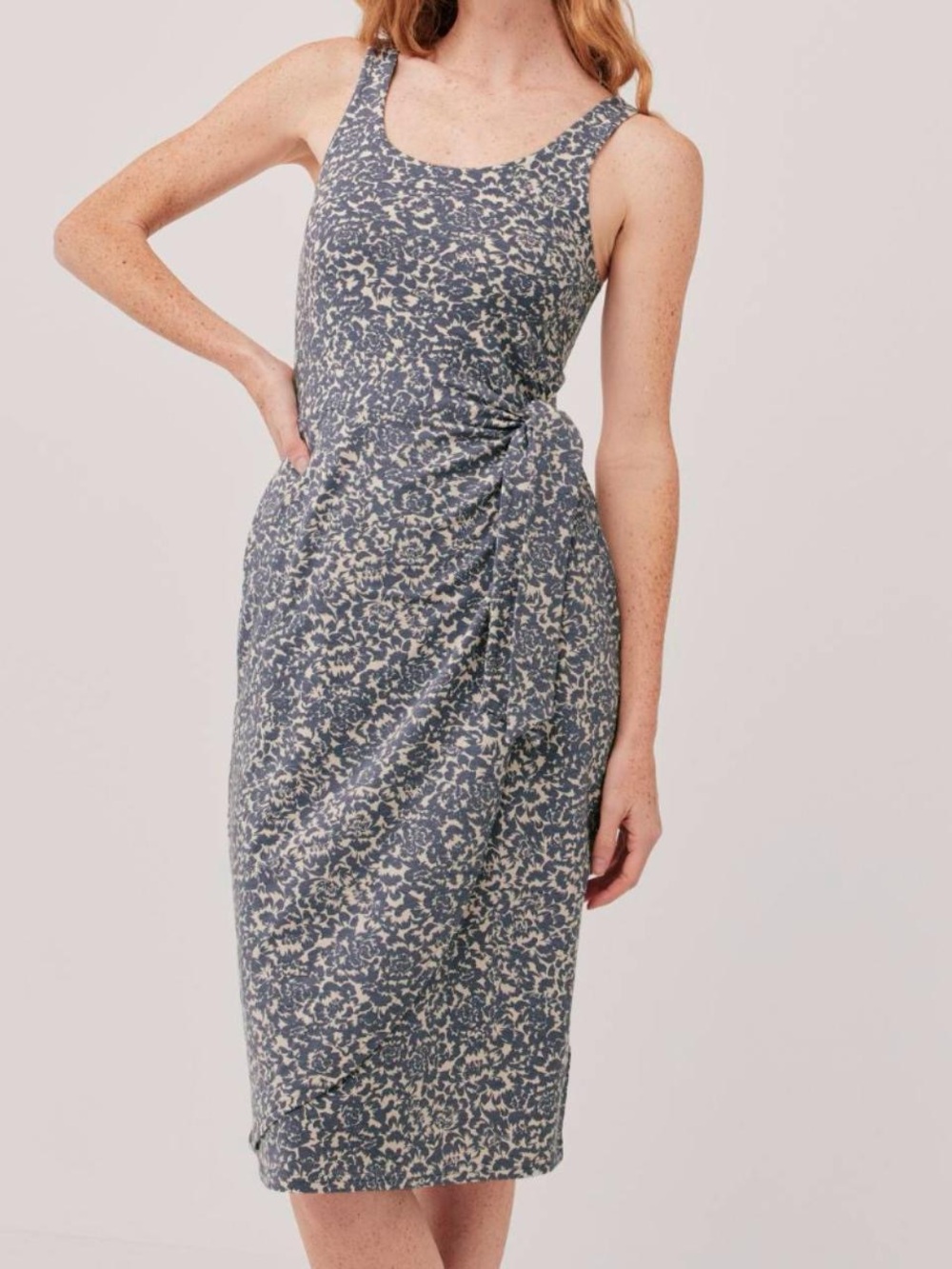 PACT Organic Cotton Blue Floral Tie-Waist Dress